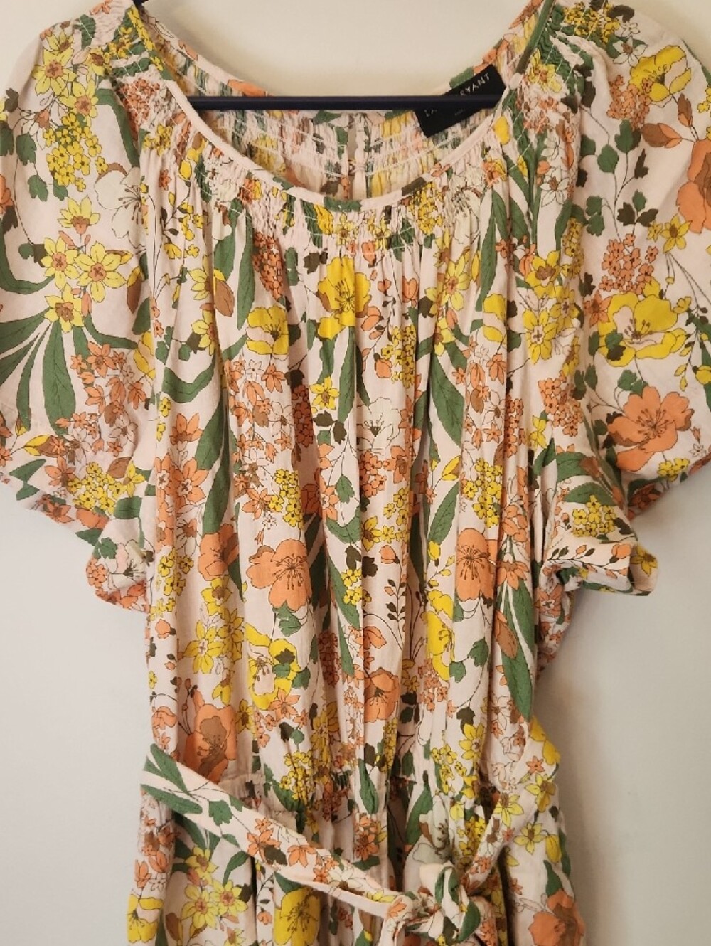 Lane Bryant 26 Jumpsuit Pastel Floral Flutter Sleeve Wide Leg Smocked - Picture 8 of 12